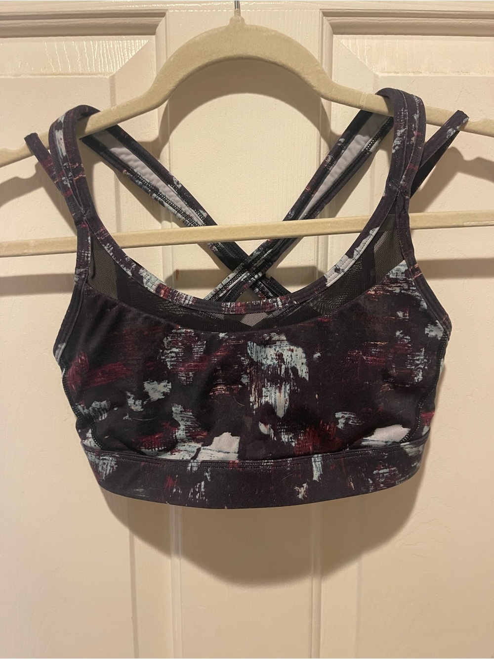 Lululemon Strappy Mesh Sports Bra | Plum Abstract Print | Size 6